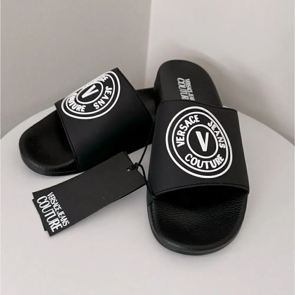 ⭕️ VERSACE JEANS Men’s Slippers Flit Flops Sandals Black Designer 43 US 10